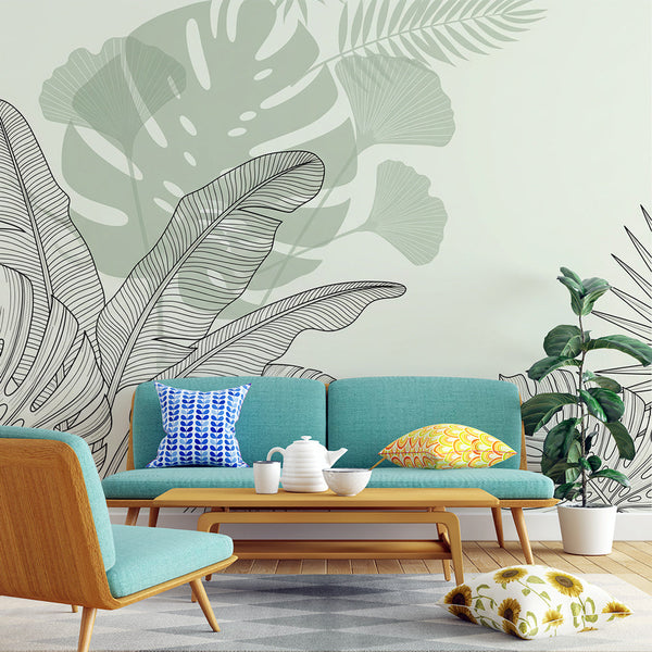 Botanical Wallpaper | Elegant Tropical Leaves Wall Mural