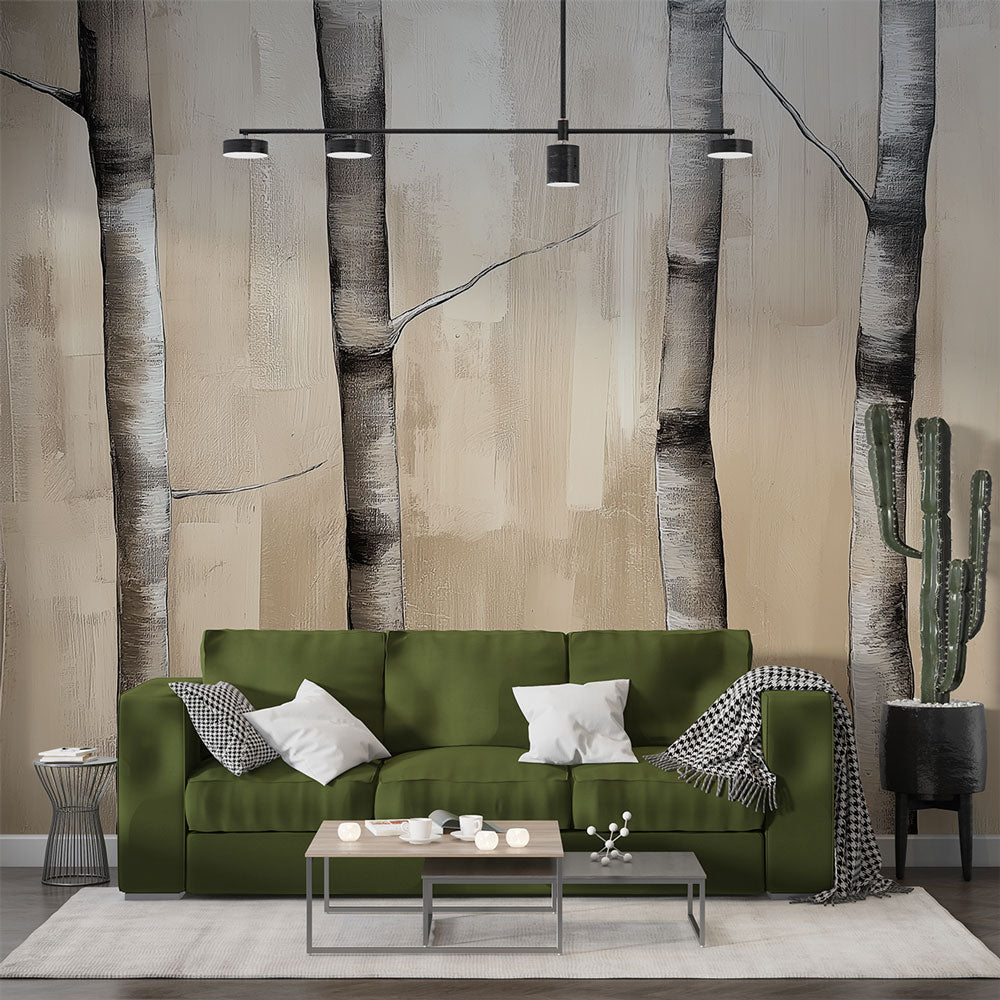 Birch Trees Wallpaper | Elegant Black & White Wall Mural