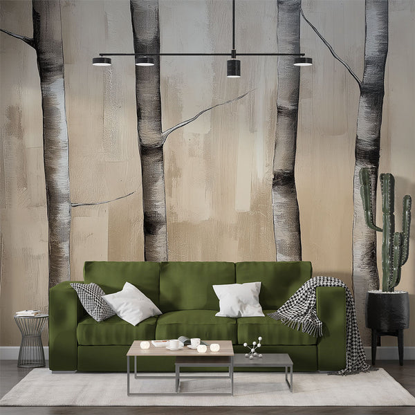 Birch Trees Wallpaper | Elegant Black & White Wall Mural