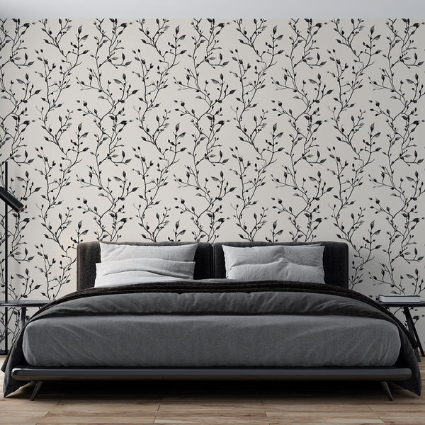 Stylised Branches Wallpaper | Black & White Wall Mural