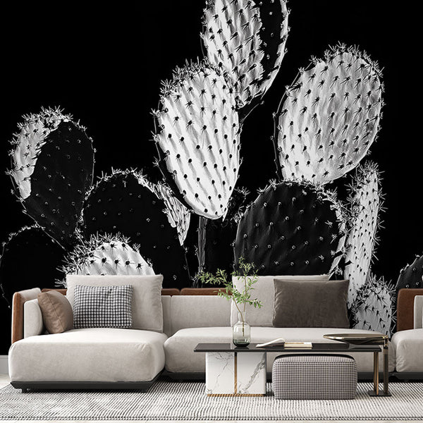 Cactus Wallpaper | Modern Black and White Wall Mural