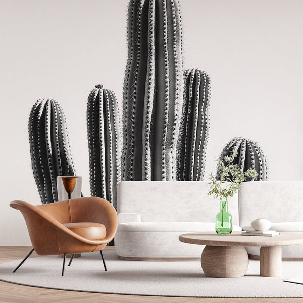 Cactus wallpaper | Minimalist Black White Elegance wall mural