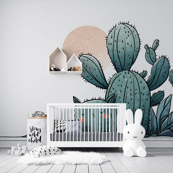 Cute Cactus Cat Wallpaper | Playful Green Cactus Under a Sun