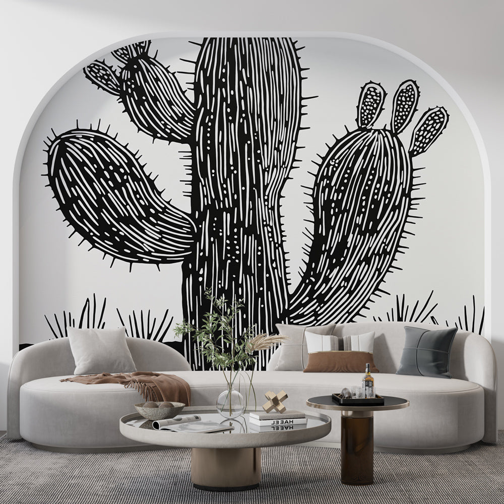 Cactus wallpaper | Black White Graphic wall mural