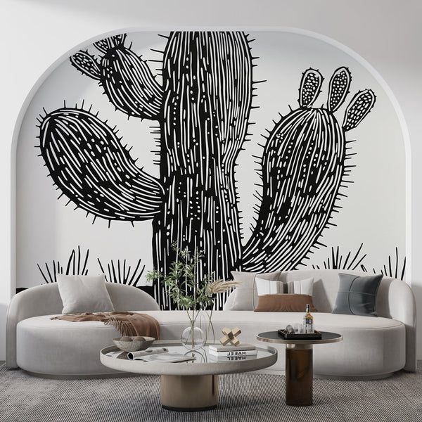 Cactus wallpaper | Black White Graphic wall mural