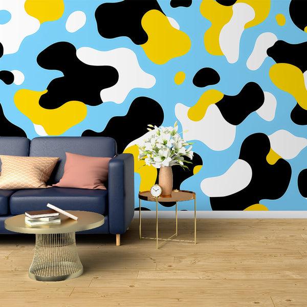 Colorful Camouflage Wallpaper | Organic Shapes on Bright Blue