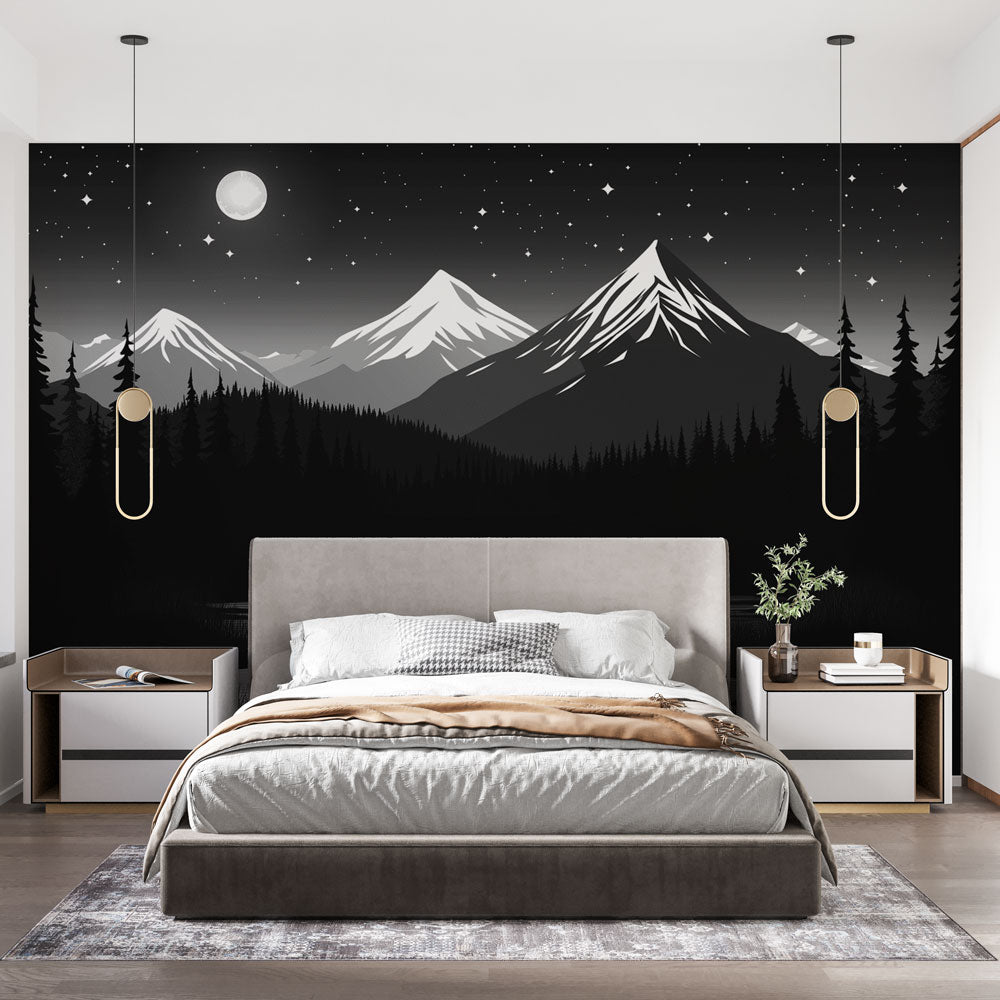 Camping Wallpaper | Night Mountains and Rivers in B&W