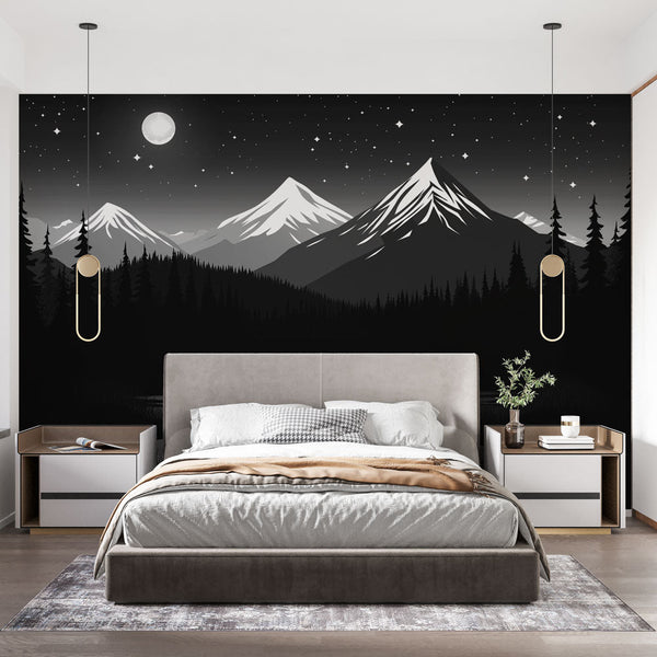 Camping Wallpaper | Night Mountains and Rivers in B&W