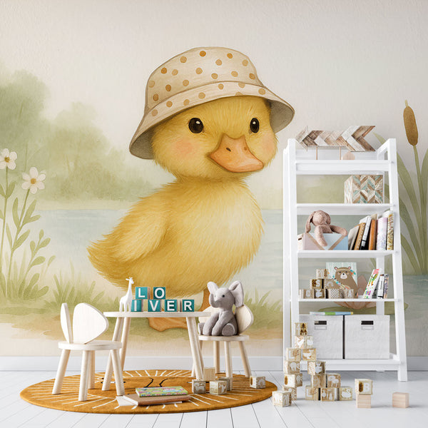 Happy Duck Wallpaper | Yellow Duck in a Polka Dot Hat