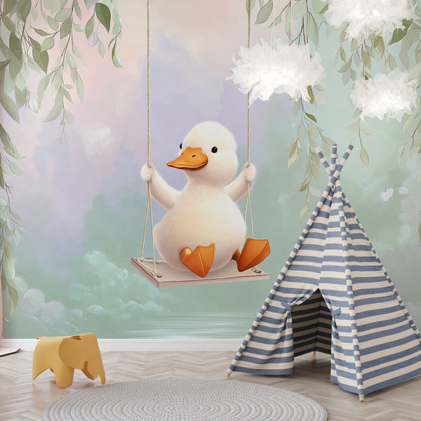 Cute Duck Wallpaper | Swing in a Natural Pastel Wall Mural