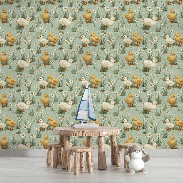 Duck Wallpaper | Cheerful Ducks and Flowers Wall Mural
