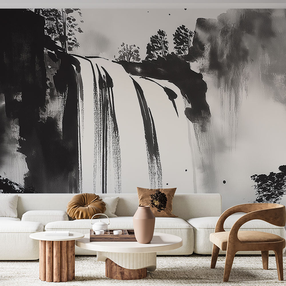 Waterfall monochrome Wallpaper | Waterfall majestic black white