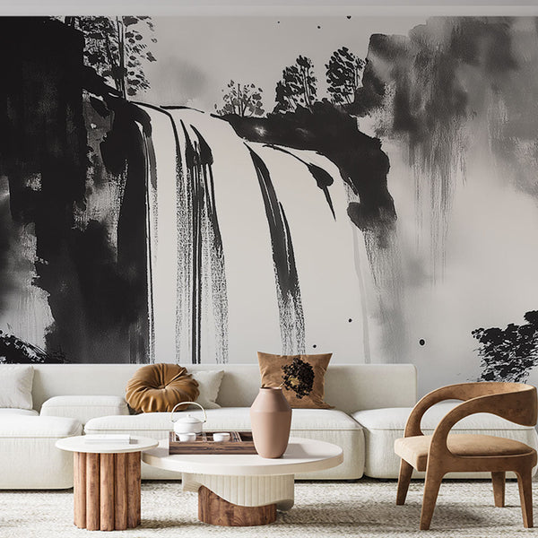 Waterfall monochrome Wallpaper | Waterfall majestic black white
