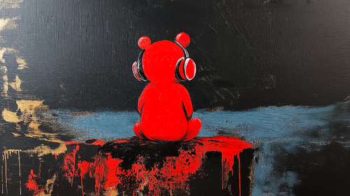 Bear with Headphones Wallpaper | Dark Backdrop Wall Mural