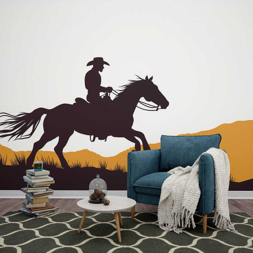 Sunset Horse Rider Wallpaper | Orange Landscape Silhouette