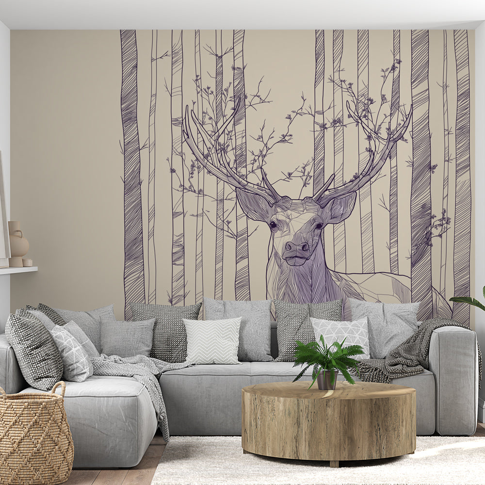 Deer Wallpaper | Elegant Stag Among Fine Line-Art Trees