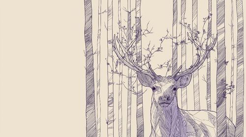 Deer Wallpaper | Elegant Stag Among Fine Line-Art Trees