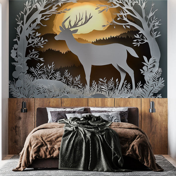 Deer Wallpaper | Paper-Cut Stag Sunset Wall Mural