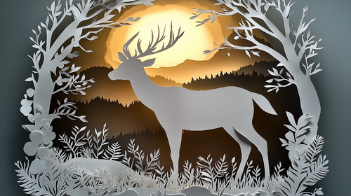 Deer Wallpaper | Paper-Cut Stag Sunset Wall Mural