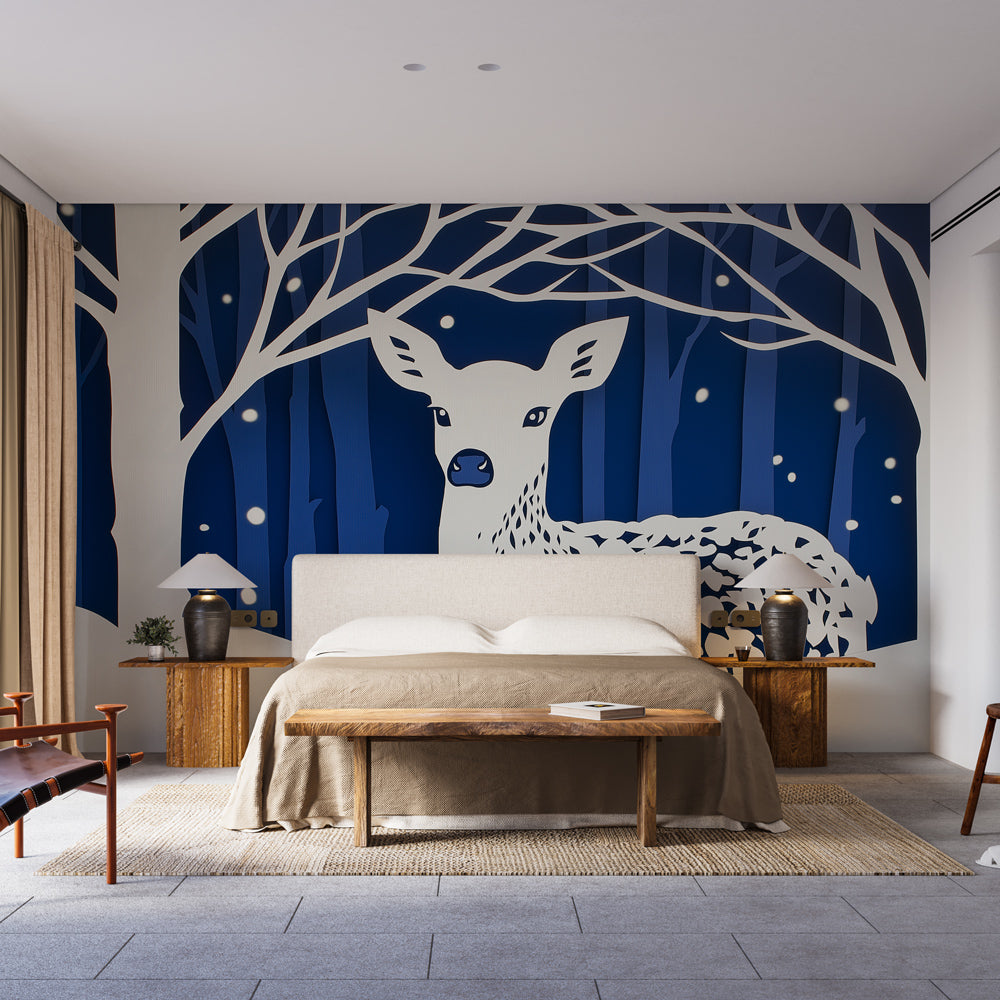 Winter Deer Wallpaper | Nocturnal Forest Wall Mural