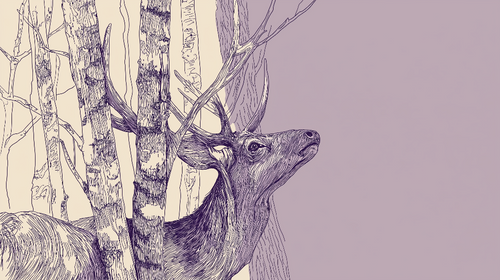 Deer and Trees Wallpaper | Delicate Stag in a Violet Forest