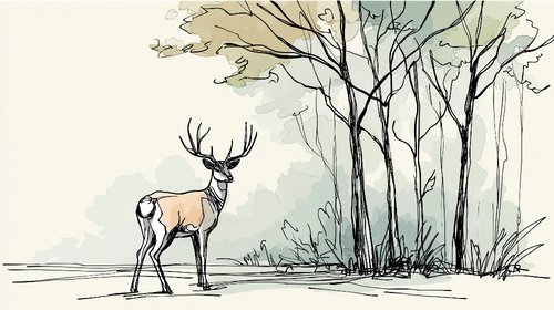 Deer and Trees Wallpaper | Elegant Stag Among Sketched Woods
