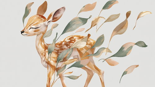 Deer and Foliage Wallpaper | Fawn Among Colorful Leaves