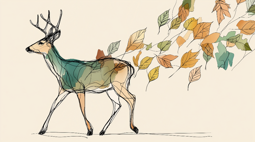 Deer and Foliage Wallpaper | Stag with Colorful Falling Leaves