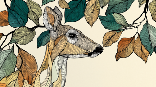 Deer and Foliage Wall Mural | Stylized Stag with Autumn Leaves