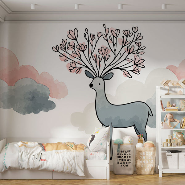Deer Wallpaper | Stylized Deer with a Floral Crown