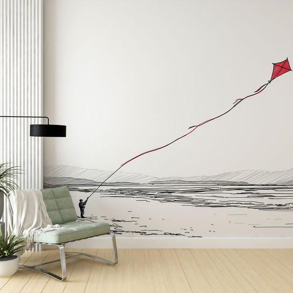 Kite Wallpaper | Red Kite Soaring Over a Minimal Landscape