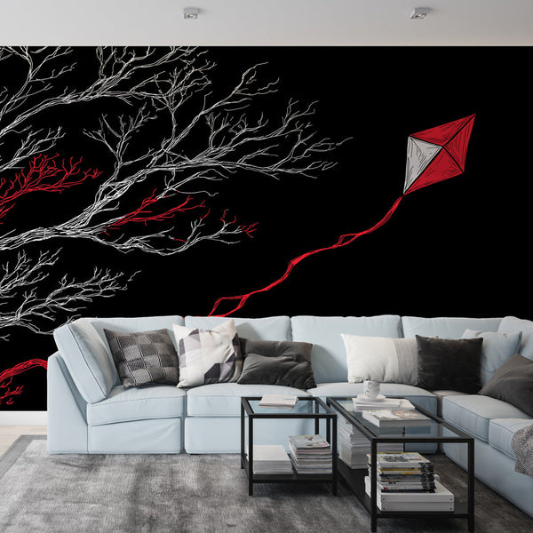 Kite Wallpaper | Red Kite Flying Above a Stylized Tree