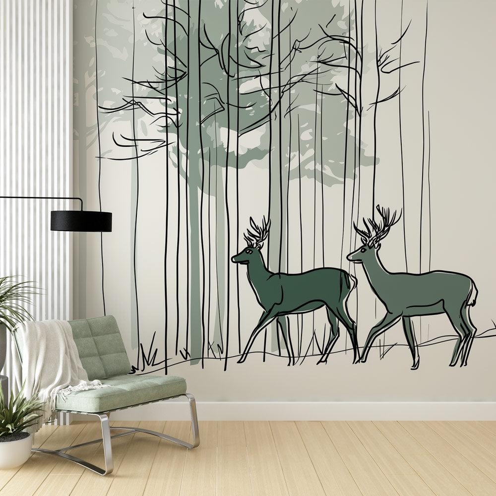 Deer Wallpaper | Slender Stags Among Tall Forest Trees