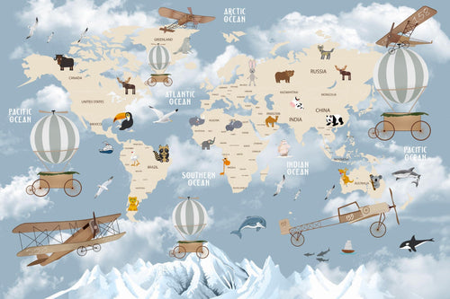 Aerial World Map Wallpaper | Animals & Planes Wall Mural