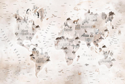 Animal Landscape World Map Wallpaper | Wall Mural
