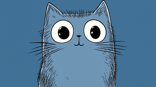 Animated Blue Cat Wallpaper | Big-Eyed Feline Illustration