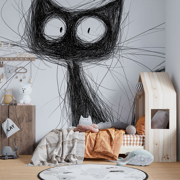 Artistic Cat Wallpaper | B&W Stylized Wall Mural