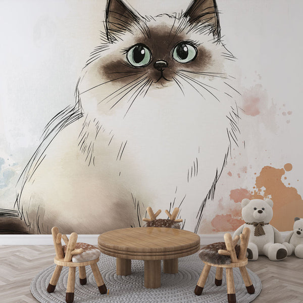 Artistic Cat Wallpaper | Watercolor Splashes Wall Mural