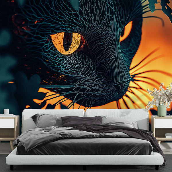 Artistic Cat Wallpaper | Captivating Wall Mural with Bright Hues