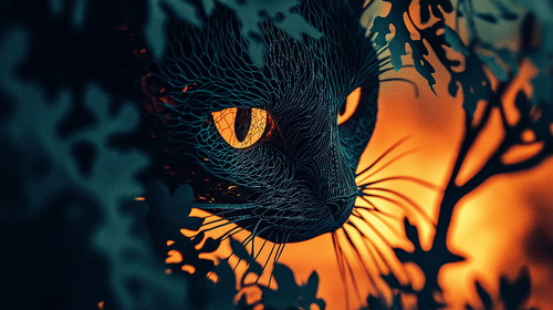 Artistic Cat Wallpaper | Captivating Wall Mural with Bright Hues