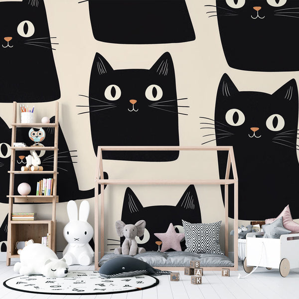 Cat Wallpaper | Charming Black Cats Wall Mural Design