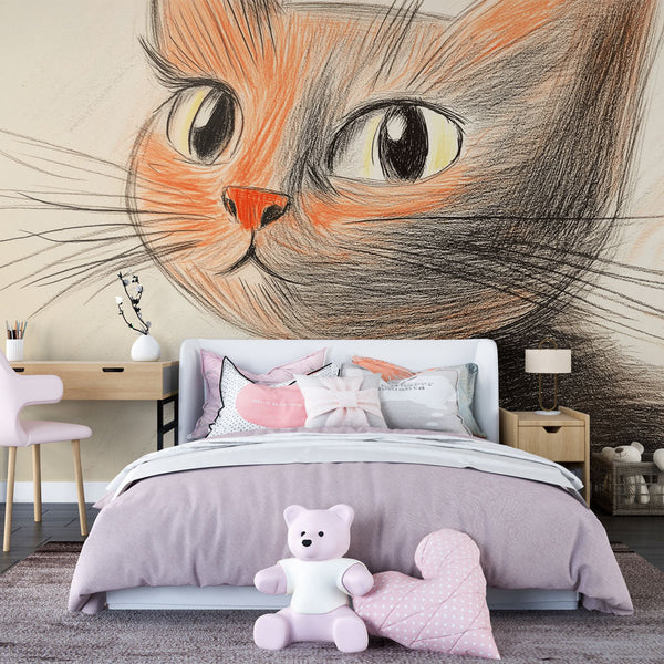 Expressive Cat Wallpaper | Vivid Illustration Wall Mural