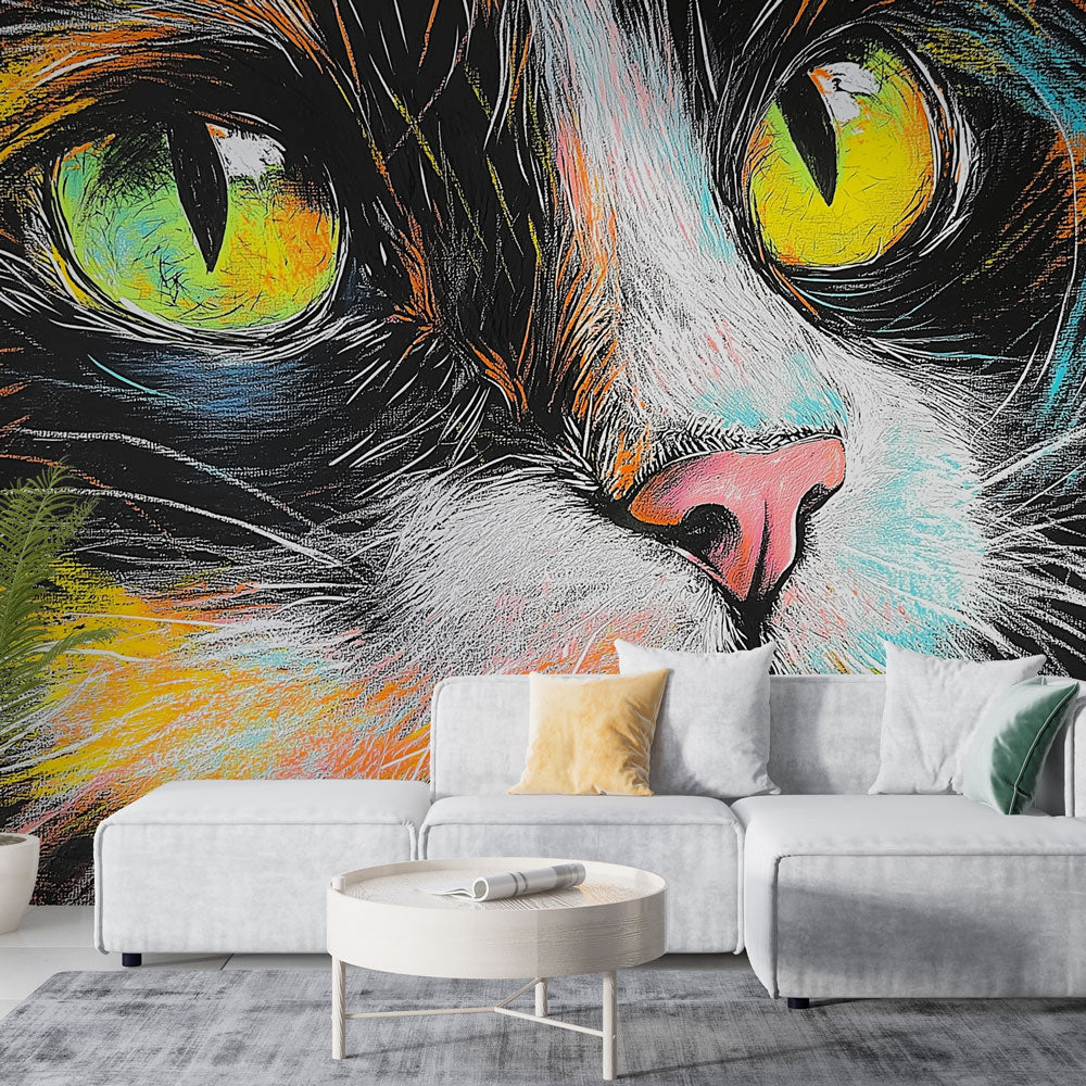 Colored Cat Wallpaper | Artistic Portrait Wall Mural