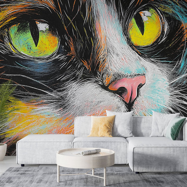 Colored Cat Wallpaper | Artistic Portrait Wall Mural