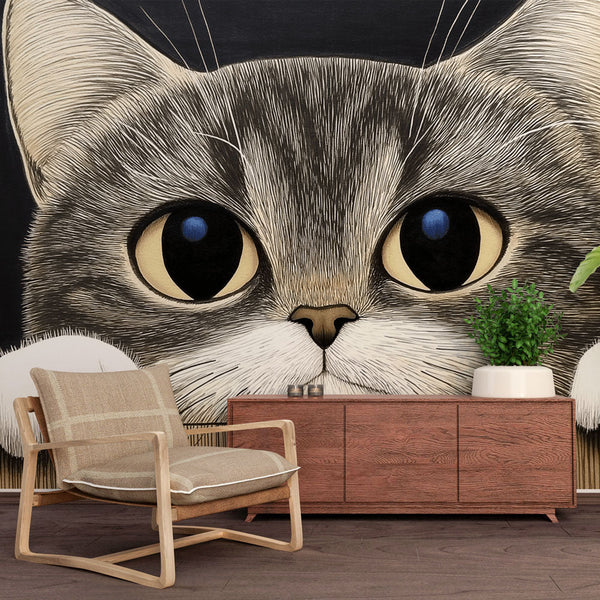 Cat Wallpaper | Expressive Gaze Dark Wall Mural