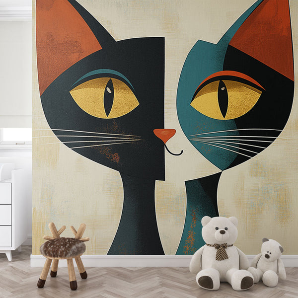 Graphic Cat Wallpaper | Two Stylized Cats Wall Mural