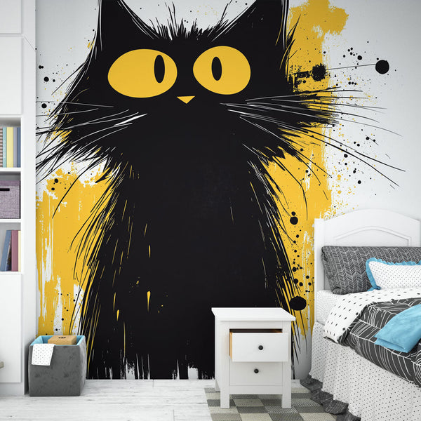 Graphic Black Cat Wallpaper | Yellow Paint Splashes