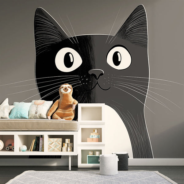 Cute Graphic Cat Wallpaper | Black and White Feline
