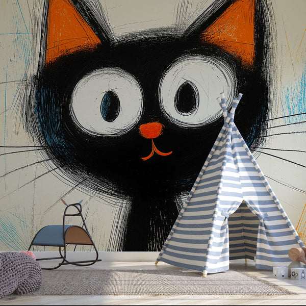 Cute Stylized Cat Wallpaper | Big Eyes Wall Mural