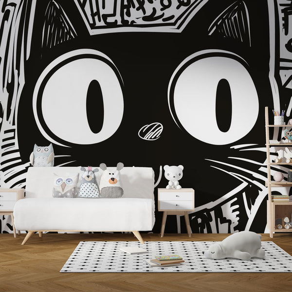 Cute Cat Wallpaper | Stylised Feline on Graphic Backdrop